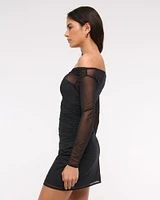 Off-The-Shoulder Mesh Mini Dress