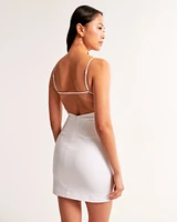 Squareneck Open-Back Mini Dress