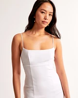 Squareneck Open-Back Mini Dress