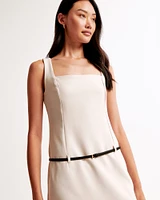 Squareneck Belted Mini Dress