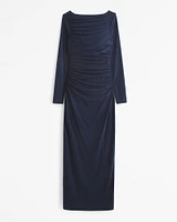 Long-Sleeve Slash Knit Maxi Dress