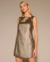 Metallic High-Neck Shift Mini Dress