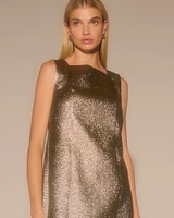 Metallic High-Neck Shift Mini Dress