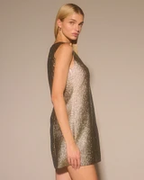 Metallic High-Neck Shift Mini Dress