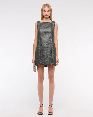 Metallic High-Neck Shift Mini Dress