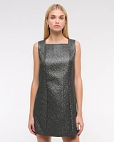 Metallic High-Neck Shift Mini Dress