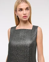 Metallic High-Neck Shift Mini Dress