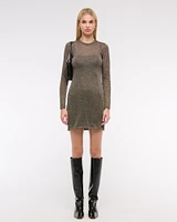 Long-Sleeve Sheer Mini Sweater Dress