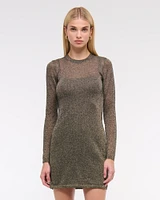 Long-Sleeve Sheer Mini Sweater Dress