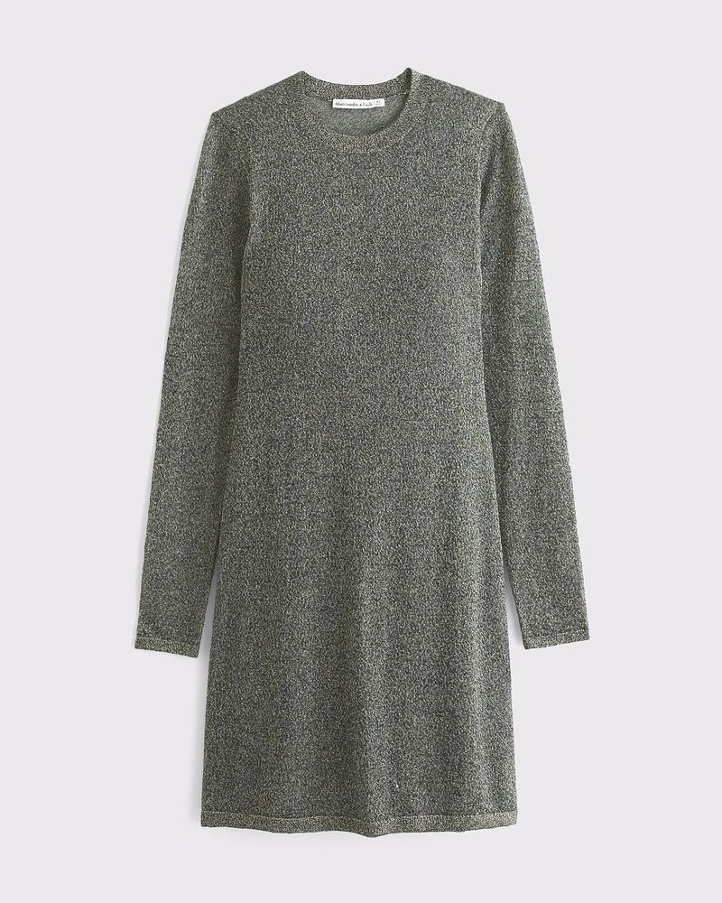 Long-Sleeve Sheer Mini Sweater Dress