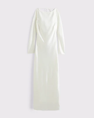 Long-Sleeve Cowl Back Slip Maxi Dress