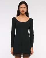 Long-Sleeve Sheer Hem Mini Dress