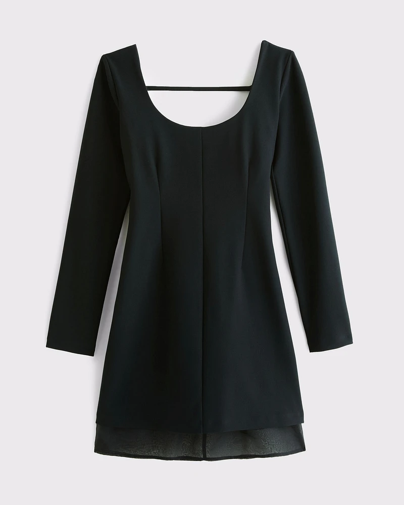 Long-Sleeve Sheer Hem Mini Dress