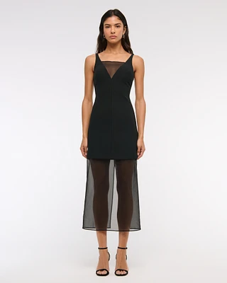 V-Neck Sheer Midi Dress