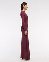 Long-Sleeve Draped Knit Maxi Dress