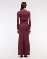Long-Sleeve Draped Knit Maxi Dress