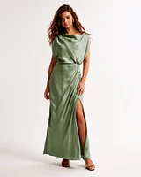 High-Neck Draped Maxi Dress