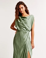 High-Neck Draped Maxi Dress