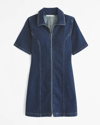 Short-Sleeve Denim Mini Dress