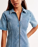 Short-Sleeve Denim Mini Dress