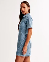 Short-Sleeve Denim Mini Dress