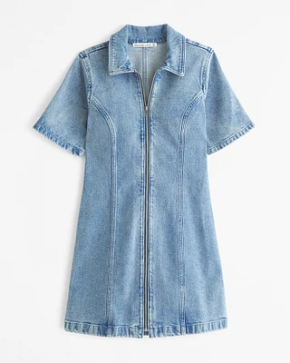 Short-Sleeve Denim Mini Dress