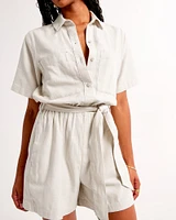 Linen-Blend Utility Romper