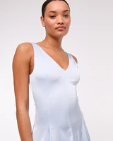 Plunge Bubble Hem Midi Dress