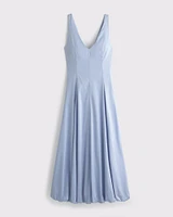 Plunge Bubble Hem Midi Dress