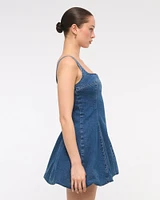Squareneck Bubble Hem Denim Mini Dress