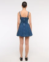 Squareneck Bubble Hem Denim Mini Dress