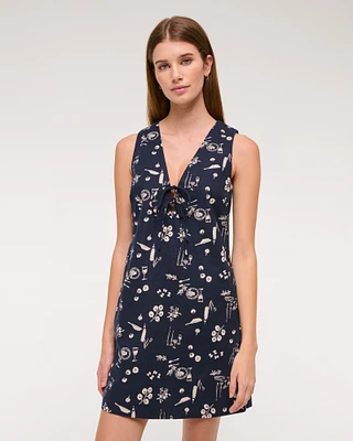 Linen-Blend Tie-Front Mini Dress