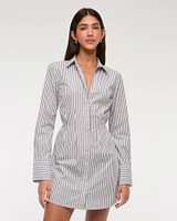 Fitted Long-Sleeve Mini Shirt Dress