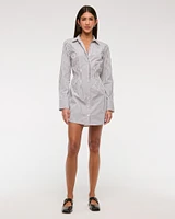 Fitted Long-Sleeve Mini Shirt Dress