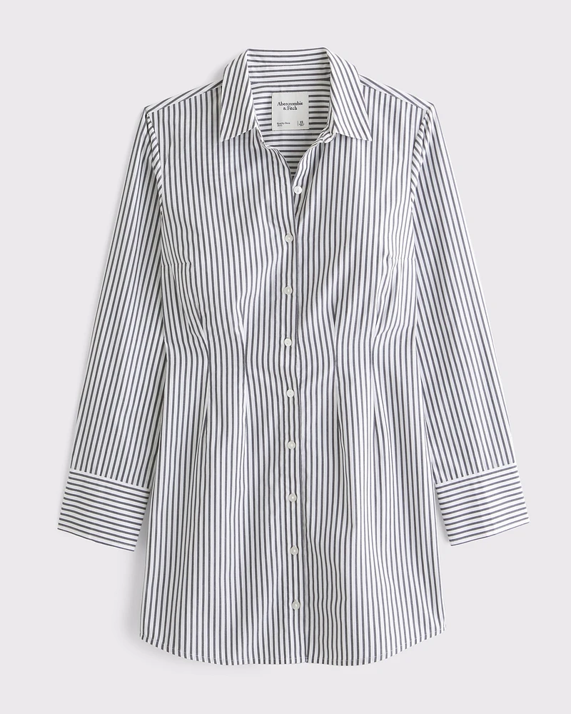 Fitted Long-Sleeve Mini Shirt Dress