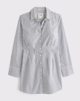 Fitted Long-Sleeve Mini Shirt Dress