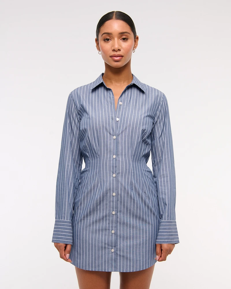 Fitted Long-Sleeve Mini Shirt Dress
