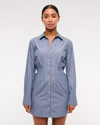 Fitted Long-Sleeve Mini Shirt Dress