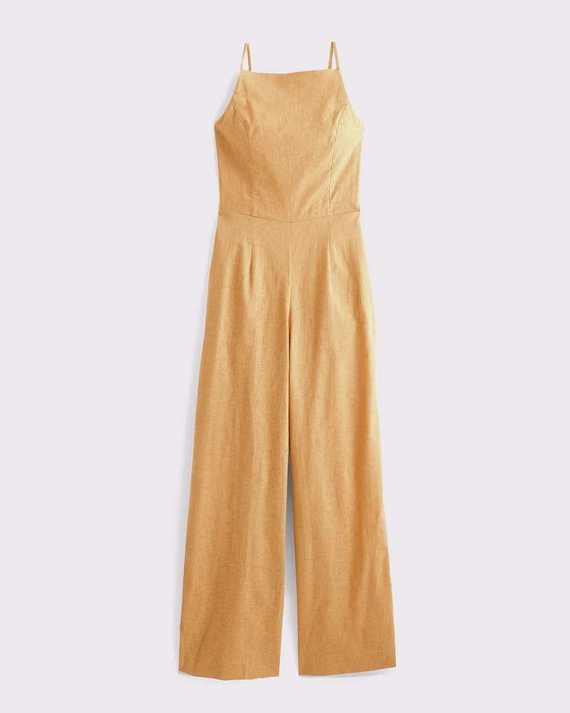 Linen-Blend Apron Jumpsuit