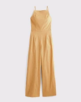 Linen-Blend Apron Jumpsuit