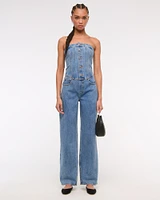 Strapless Dipped-Waist Denim Jumpsuit