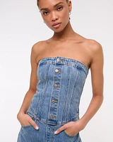 Strapless Dipped-Waist Denim Jumpsuit