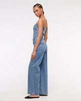 Strapless Dipped-Waist Denim Jumpsuit