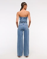 Strapless Dipped-Waist Denim Jumpsuit