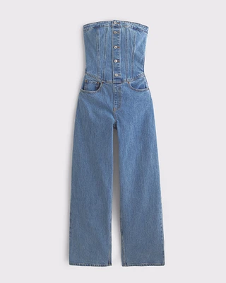 Strapless Dipped-Waist Denim Jumpsuit