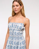 Smocked Tie-Front Maxi Dress