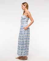 Smocked Tie-Front Maxi Dress