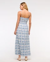 Smocked Tie-Front Maxi Dress