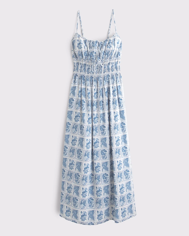 Smocked Tie-Front Maxi Dress
