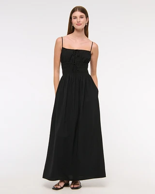 Smocked Tie-Front Maxi Dress